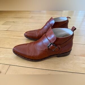 Freda Salvador Brown Leather Buckle Ankle Boots and Tote bag